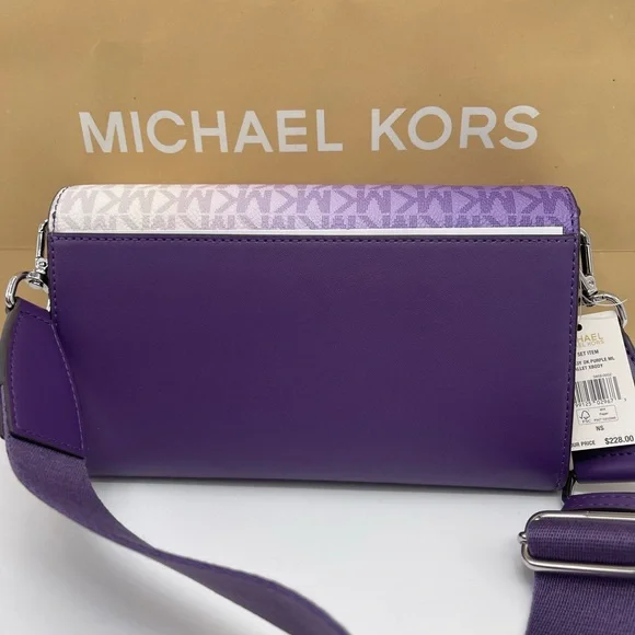 MICHAEL KORS Jet Set Large Ombré Signature Logo Crossbody BagDark Purple NWT